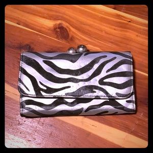 Silver and black zebra clutch wallet